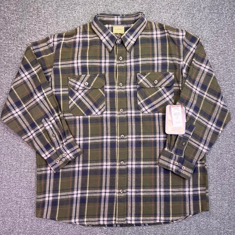 C.E. Schmidt Flannel Shirt Mens XL Green Plaid Workwear Heavyweight Cotton NEW